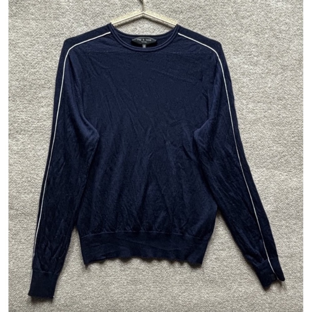Rag & Bone Mens Blue 100% Merino Wool Crew Neck Sweater Lightweight EUC Medium
